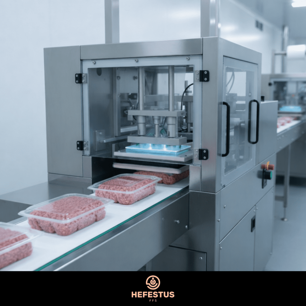 Ground Meat MAP Packaging Machine in Action