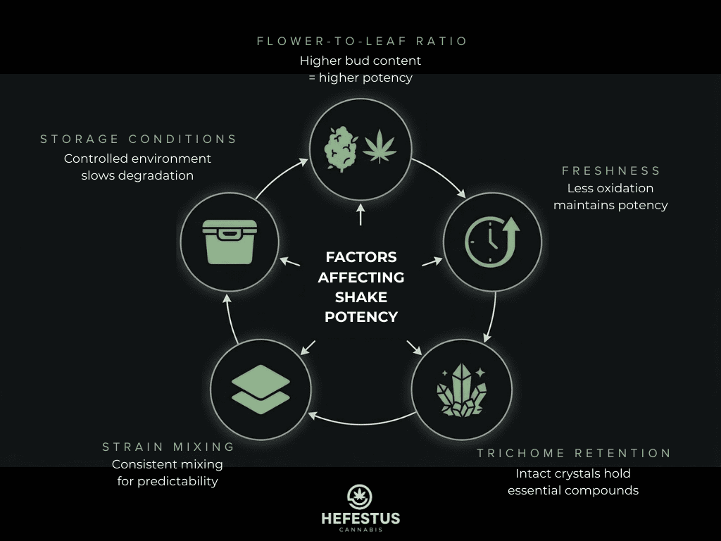Infographic showing factors affecting shake potency