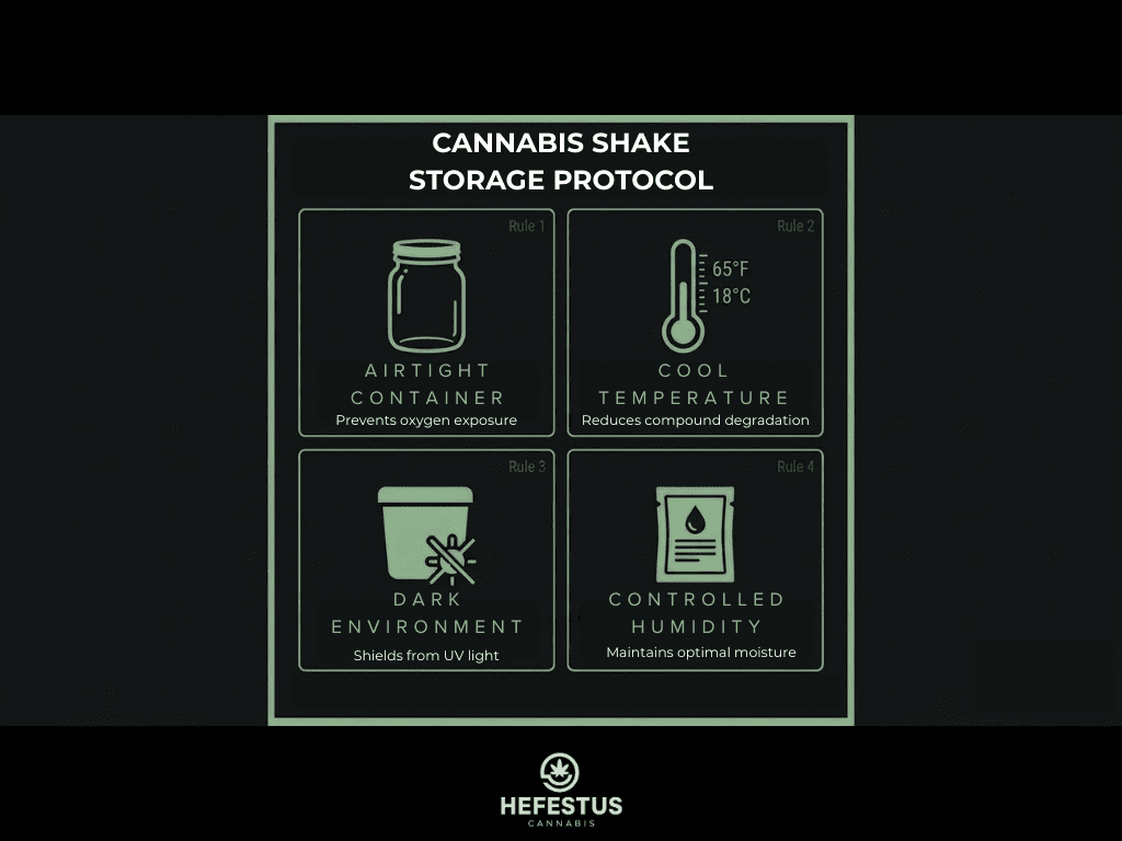 Infographic showing how to store cannabis shake properly