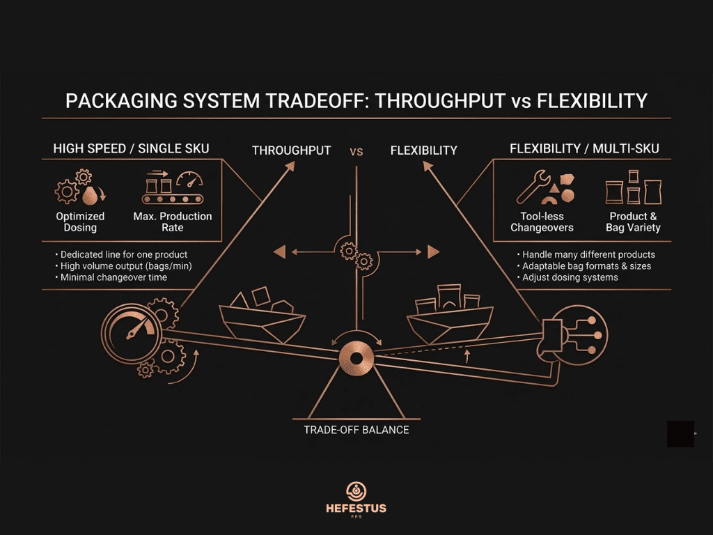 PACKAGING SYSTEM TRADEOFF THROUGHPUT vs FLEXIBILITY - INFOGRAPHIC